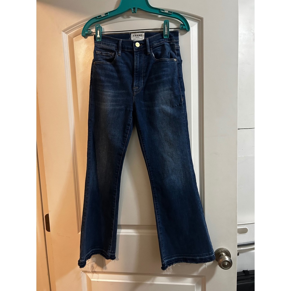 Frame Denim Le Crop Flare High Rise Jeans Washington Circle Dark Wash Size 25
